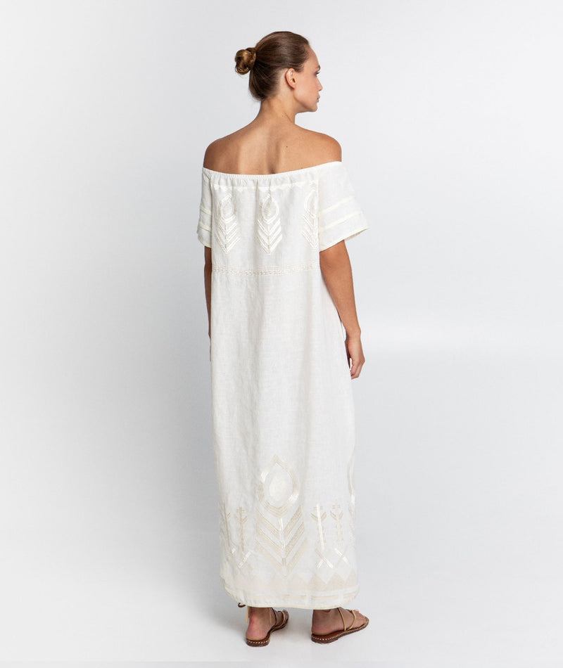 DRESS LONG FEATHER STRAPLESS - NATURAL/CHAMPAGNE