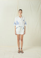 BLOUSE PITHARION COLLAR - WHITE/ROYAL BLUE ECRU