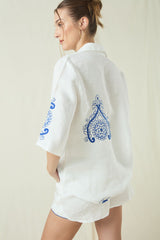 BLOUSE PITHARION COLLAR - WHITE/ROYAL BLUE ECRU