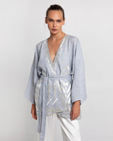 KIMONO SHORT FEATHER BELT- LIGHT GREY/CHAMPAGNE