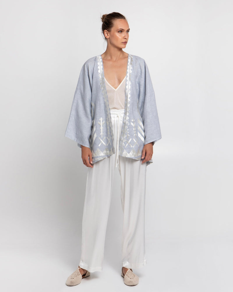 KIMONO SHORT FEATHER BELT- LIGHT GREY/CHAMPAGNE