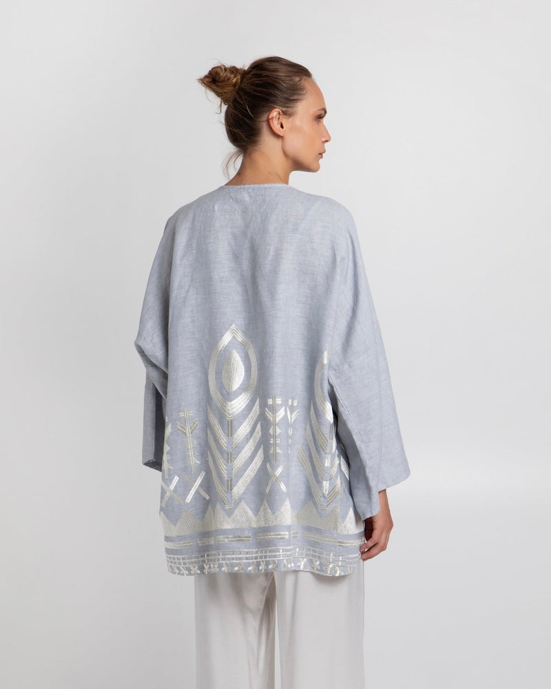KIMONO SHORT FEATHER BELT- LIGHT GREY/CHAMPAGNE