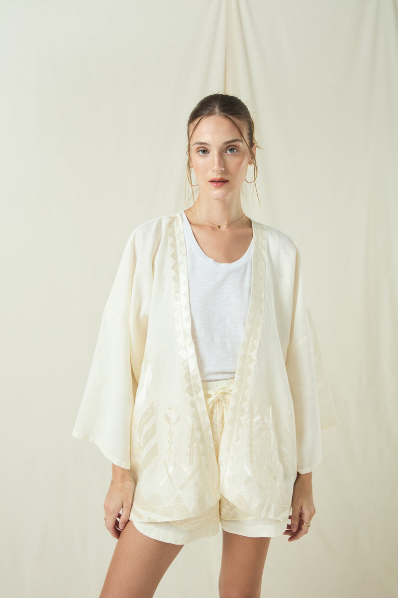 KIMONO SHORT FEATHER BELT- LIGHT NATURAL/CHAMPAGNE