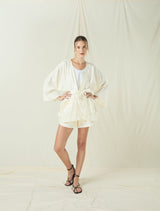 KIMONO SHORT FEATHER BELT- LIGHT NATURAL/CHAMPAGNE
