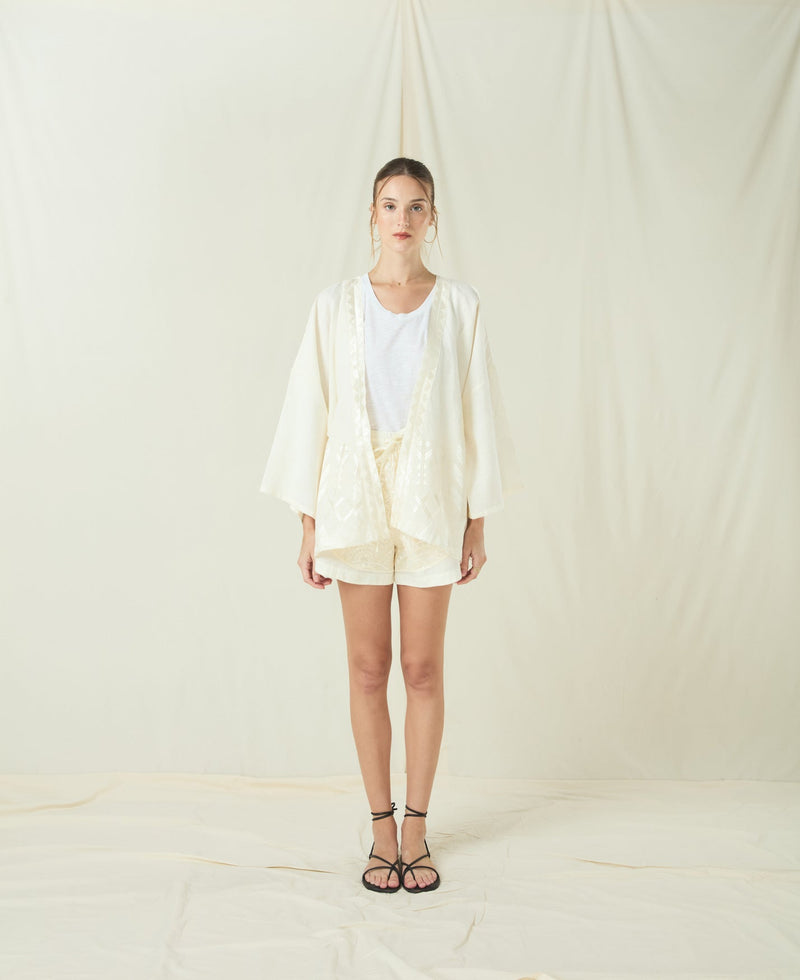 KIMONO SHORT FEATHER BELT- LIGHT NATURAL/CHAMPAGNE