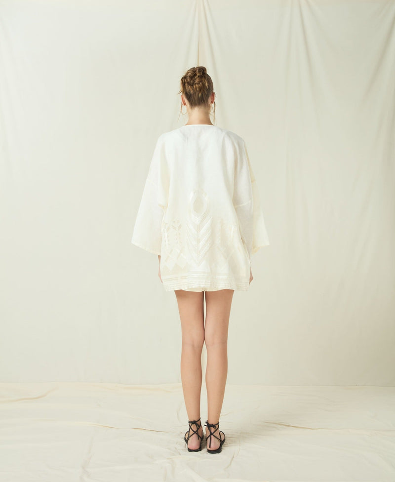 KIMONO SHORT FEATHER BELT- LIGHT NATURAL/CHAMPAGNE