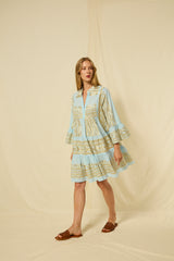 DRESS SHORT CLASSIC TRIANGLE RUFFLES  - CIEL/GOLD