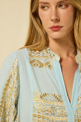 DRESS SHORT CLASSIC TRIANGLE RUFFLES  - CIEL/GOLD