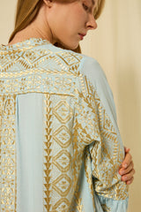 DRESS SHORT CLASSIC TRIANGLE RUFFLES  - CIEL/GOLD