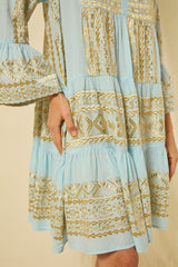 DRESS SHORT CLASSIC TRIANGLE RUFFLES  - CIEL/GOLD