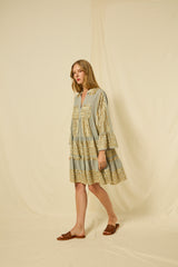 DRESS SHORT CLASSIC TRIANGLE RUFFLES  - STONE/GOLD