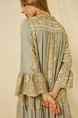 DRESS SHORT CLASSIC TRIANGLE RUFFLES  - STONE/GOLD