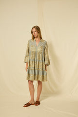 DRESS SHORT CLASSIC TRIANGLE RUFFLES  - STONE/GOLD