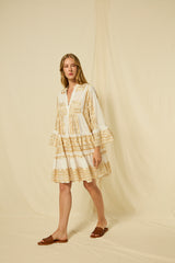 DRESS SHORT CLASSIC TRIANGLE RUFFLES  - WHITE/GOLD