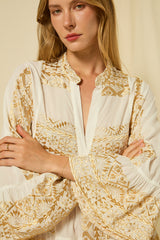 DRESS SHORT CLASSIC TRIANGLE RUFFLES  - WHITE/GOLD