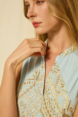 DRESS SHORT CLASSIC TRIANGLE SLEEVELESS - CIEL/GOLD