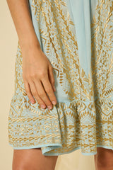 DRESS SHORT CLASSIC TRIANGLE SLEEVELESS - CIEL/GOLD