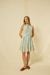 DRESS SHORT CLASSIC TRIANGLE SLEEVELESS - CIEL/GOLD