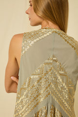 DRESS SHORT CLASSIC TRIANGLE SLEEVELESS - STONE/GOLD