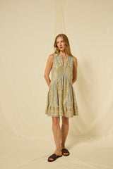 DRESS SHORT CLASSIC TRIANGLE SLEEVELESS - STONE/GOLD