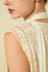 DRESS LONG CLASSIC TRIANGLE SLEEVELESS BELT - WHITE/CHAMPAGNE