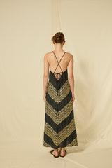 DRESS MAXI CLASSIC TRIANGLE CROSS STRAPS - BLACK/GOLD