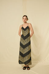 DRESS MAXI CLASSIC TRIANGLE CROSS STRAPS - BLACK/GOLD