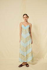 DRESS MAXI CLASSIC TRIANGLE CROSS STRAPS - CIEL/GOLD