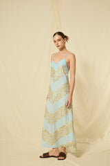 DRESS MAXI CLASSIC TRIANGLE CROSS STRAPS - CIEL/GOLD