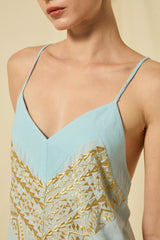 DRESS MAXI CLASSIC TRIANGLE CROSS STRAPS - CIEL/GOLD