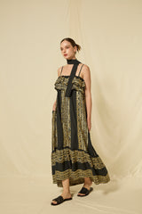 DRESS MAXI CLASSIC TRIANGLE STRAPLESS RUFFLES - BLACK/GOLD