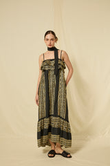 DRESS MAXI CLASSIC TRIANGLE STRAPLESS RUFFLES - BLACK/GOLD