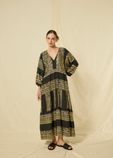 DRESS MAXI CLASSIC TRIANGLE BALLOON SLEEVES - BLACK/GOLD