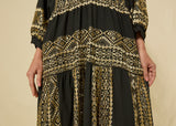 DRESS MAXI CLASSIC TRIANGLE BALLOON SLEEVES - BLACK/GOLD