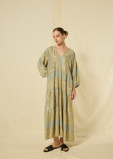 DRESS MAXI CLASSIC TRIANGLE BALLOON SLEEVES - STONE/GOL