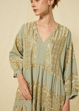 DRESS MAXI CLASSIC TRIANGLE BALLOON SLEEVES - STONE/GOL