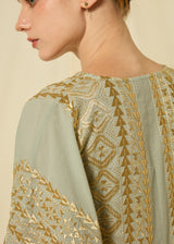 DRESS MAXI CLASSIC TRIANGLE BALLOON SLEEVES - STONE/GOL