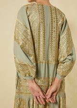 DRESS MAXI CLASSIC TRIANGLE BALLOON SLEEVES - STONE/GOL