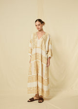 DRESS MAXI CLASSIC TRIANGLE BALLOON SLEEVES - WHITE/GOLD