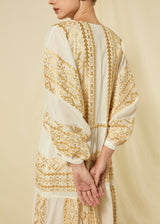 DRESS MAXI CLASSIC TRIANGLE BALLOON SLEEVES - WHITE/GOLD