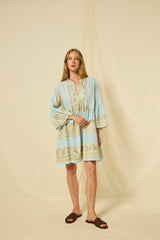 DRESS MINI CLASSIC TRIANGLE BELL SLEEVE - CIEL/GOLD