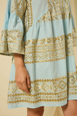 DRESS MINI CLASSIC TRIANGLE BELL SLEEVE - CIEL/GOLD