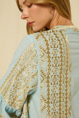 DRESS MINI CLASSIC TRIANGLE BELL SLEEVE - CIEL/GOLD