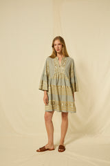 DRESS MINI CLASSIC TRIANGLE BELL SLEEVE - STONE/GOLD