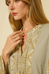 DRESS MINI CLASSIC TRIANGLE BELL SLEEVE - STONE/GOLD