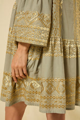 DRESS MINI CLASSIC TRIANGLE BELL SLEEVE - STONE/GOLD