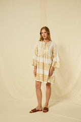 DRESS MINI CLASSIC TRIANGLE BELL SLEEVE - WHITE/GOLD