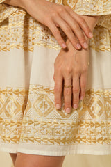 DRESS MINI CLASSIC TRIANGLE BELL SLEEVE - WHITE/GOLD