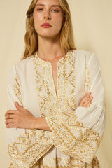 DRESS MINI CLASSIC TRIANGLE BELL SLEEVE - WHITE/GOLD