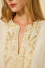 DRESS MINI CLASSIC TRIANGLE BELL SLEEVE - WHITE/GOLD